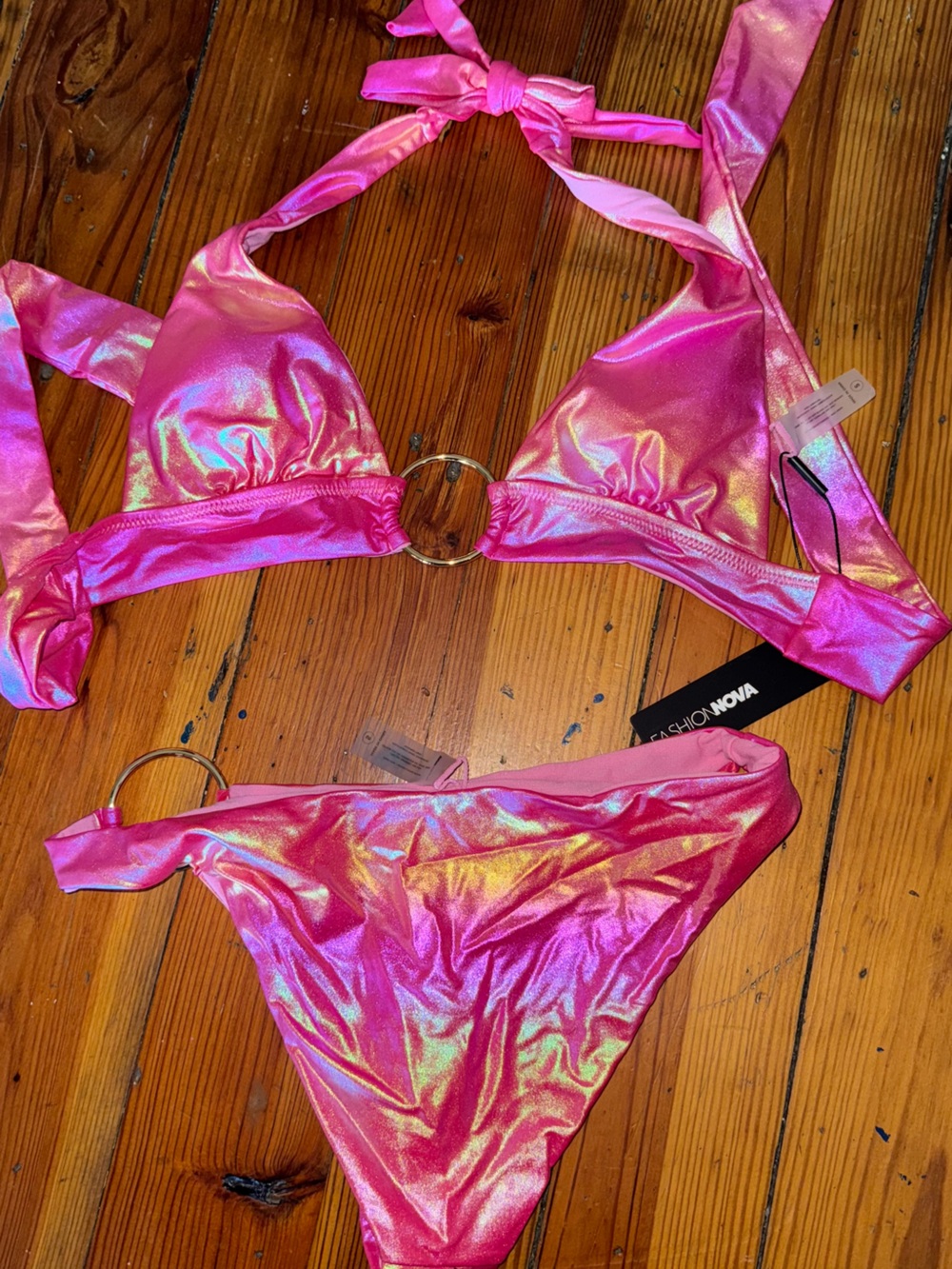 Fashion Nova Pink Iridescent Ring Detail Bikini Set